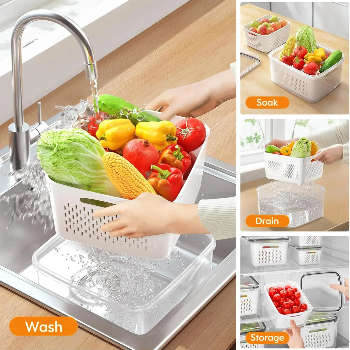 5-piece BPA-free fridge organizer set with removable colanders