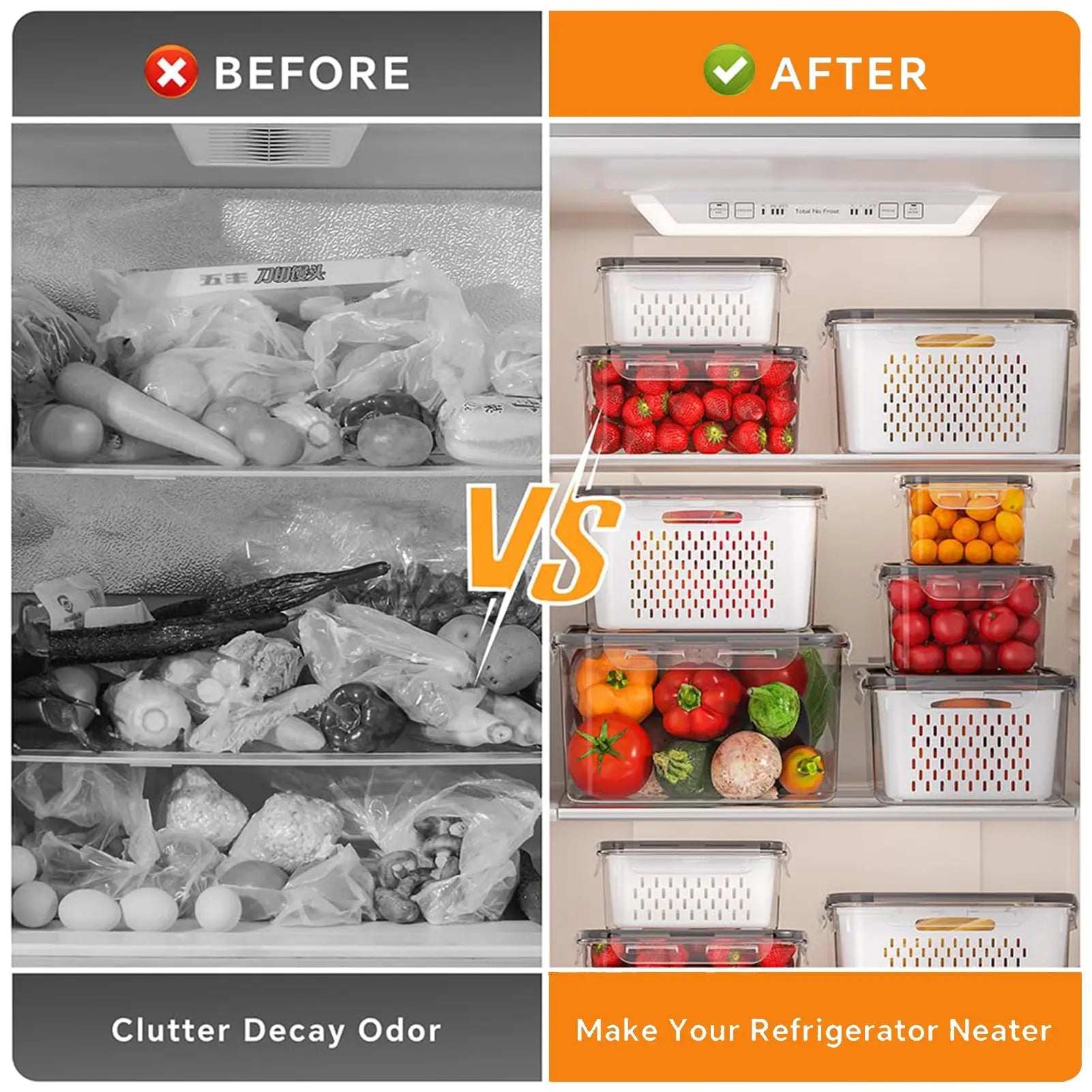 5-piece BPA-free fridge organizer set with removable colanders