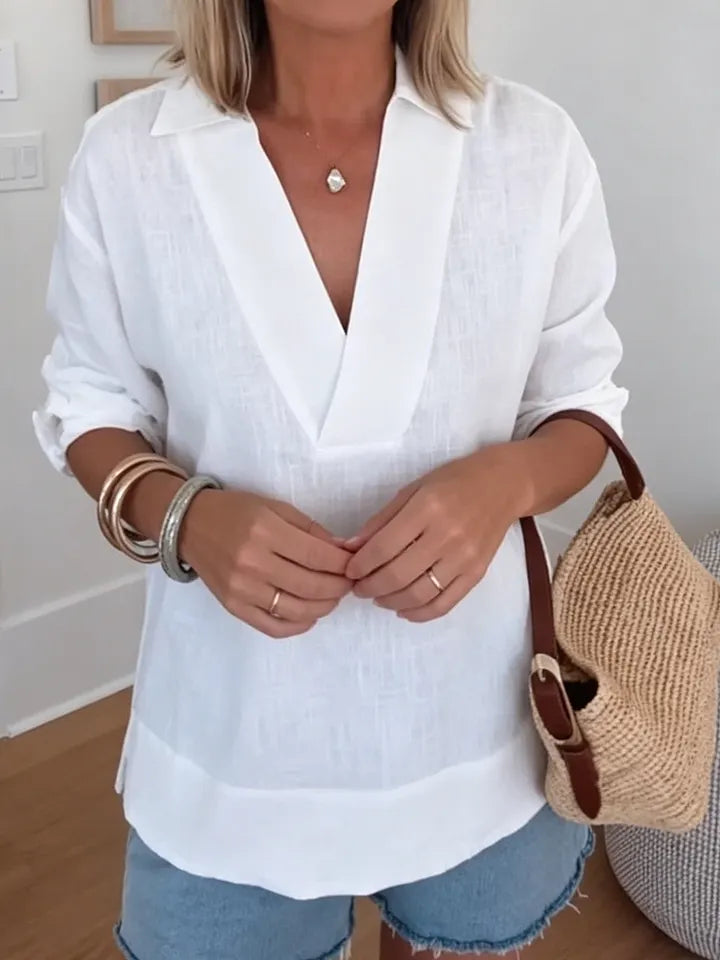 Everyday Linen Cotton V-Neck Shirt