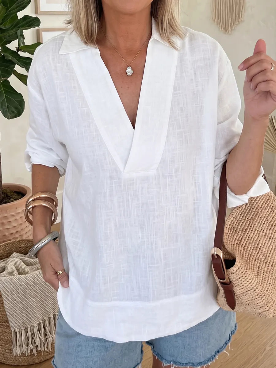 Everyday Linen Cotton V-Neck Shirt